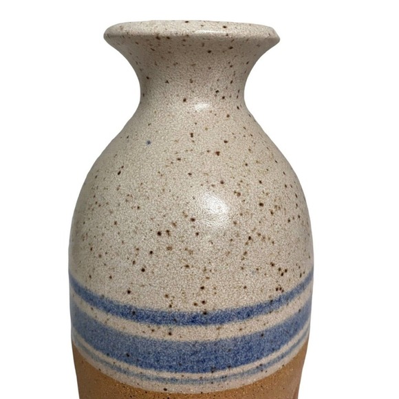 Studio Art Pottery Whale Vase Salt Glaze Blue Stripe 6” - Picture 2 of 6